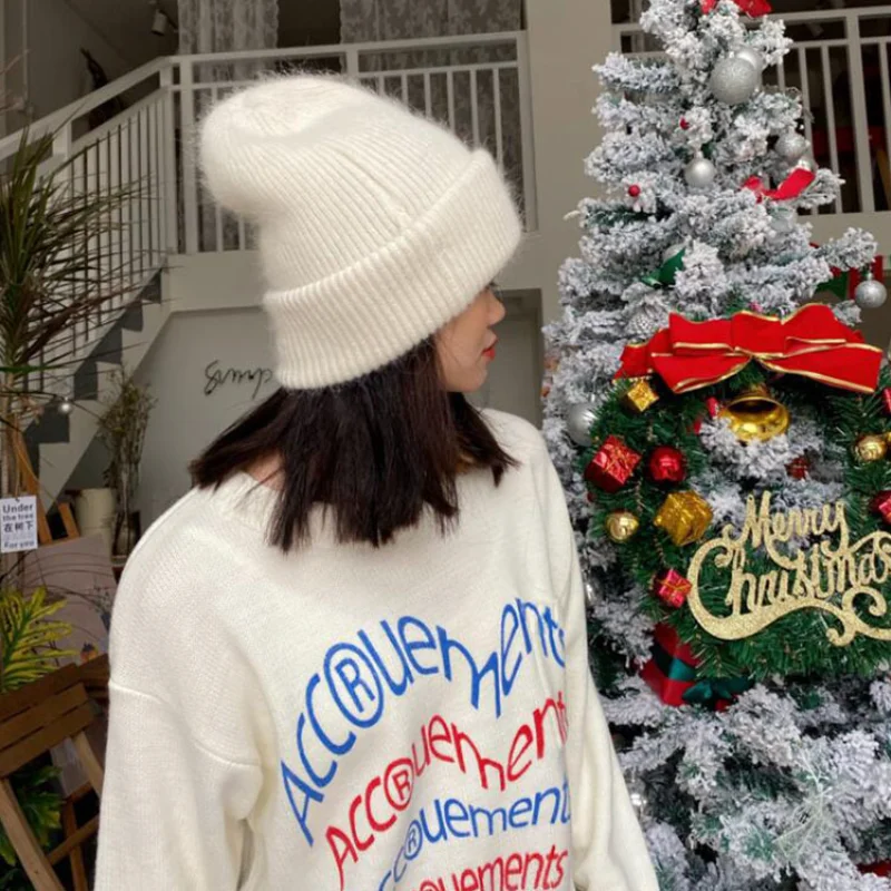 

Лидер продаж, зимняя шапка, зимние шапки из натурального кроличьего меха для женщин, модные теплые облегающие шапки, Женские однотонные гол...