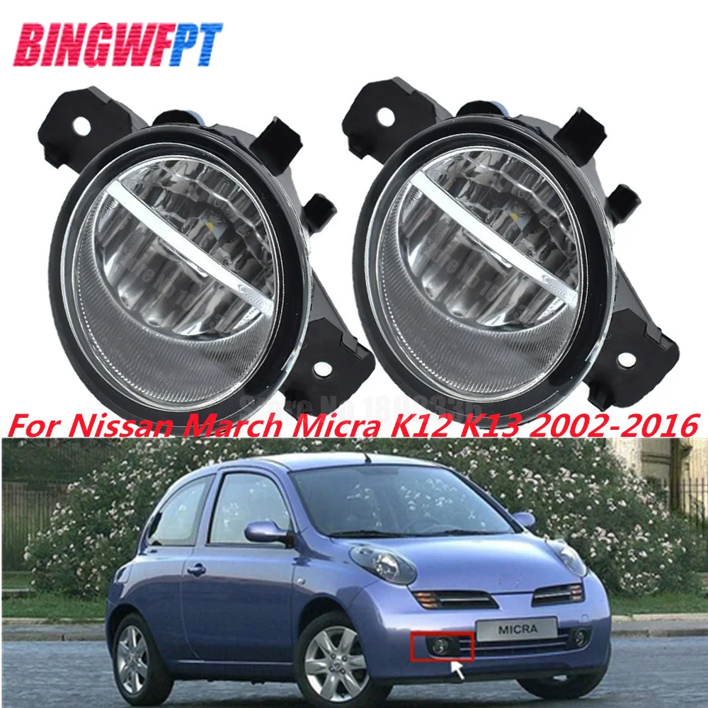 

2PCS Super Bright LED Fog Lights For Nissan March Micra K12 K13 2002-2016 Left + Right Front Bumper Fog Lamps