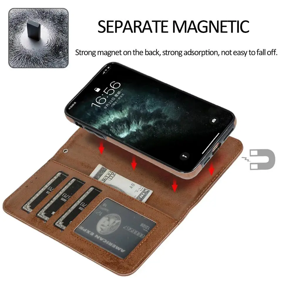 Magnetic Leather Case For iPhone 13 Pro Max 11 12 14 Pro 13 Mini XS XR X 8 Plus 7 6 SE 2022 Detachable Wallet Case