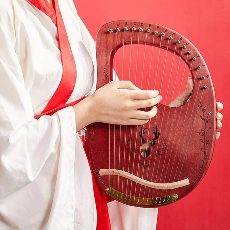 

Cega 16 String Wooden Lyre Harp Metal Strings Mahogany Solid Wood String Instrument with Tuning Wrench
