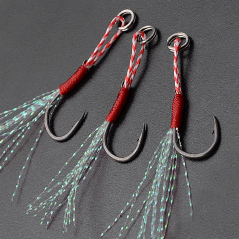 100pcs/Lot Assist Hook Fishing Lure Slow Jigging Fish Cast Jigs Barbed Single Jig Hooks Thread Feather Pesca Carbon Steel Peche | Спорт и