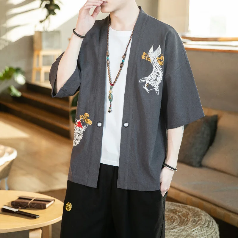 

Japanese Kimono Print Yukata Coat Samurai Crane Men Harajuku Style Japan Haori Women Cardigan Chinese Asian Traditional Costume