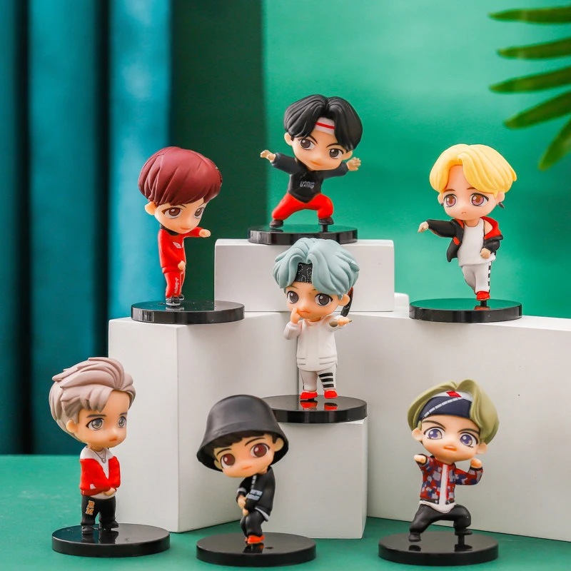 

7PCS/Set KPOP Bangtan Boys Action Figures PVC Model Toys Star TOP Group A.R.M.Y Keychain Keyring Bt Kid Collection gift