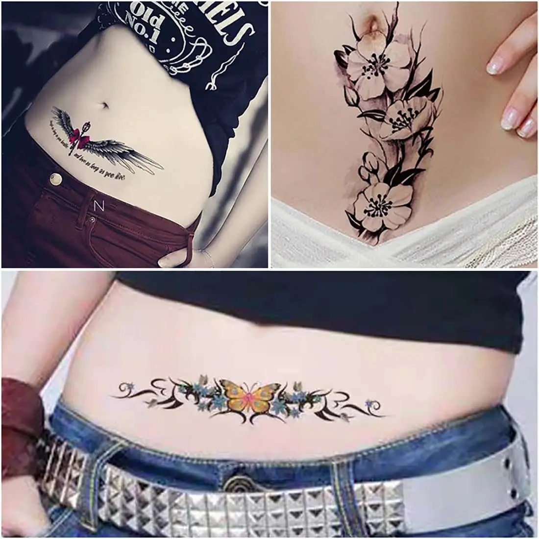 

Sexy Waterproof Removable Long Lasting Temporary Decal 3D Body Tattoo Sticker Black Rose Butterfly Design Cover Scars