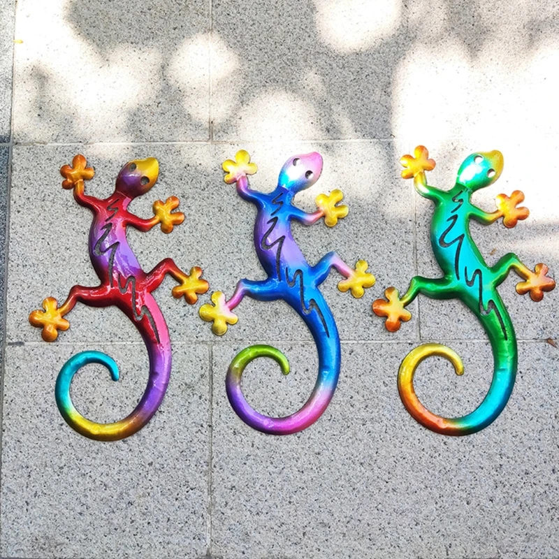 

Metal Gecko Wall Decor 3D Lizard Crafts, Hollow Wrought Iron Wall Hanging Gecko for Patio Balcony and Sculpture Crafts