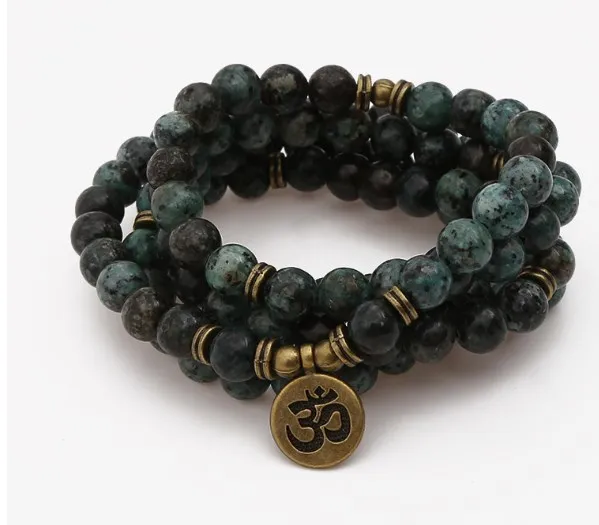 

108 beads 8mm elastic adjustable Lotus life tree Buddha OM eye Chakra Reiki agate Onyx Bracelet necklace cfgg34
