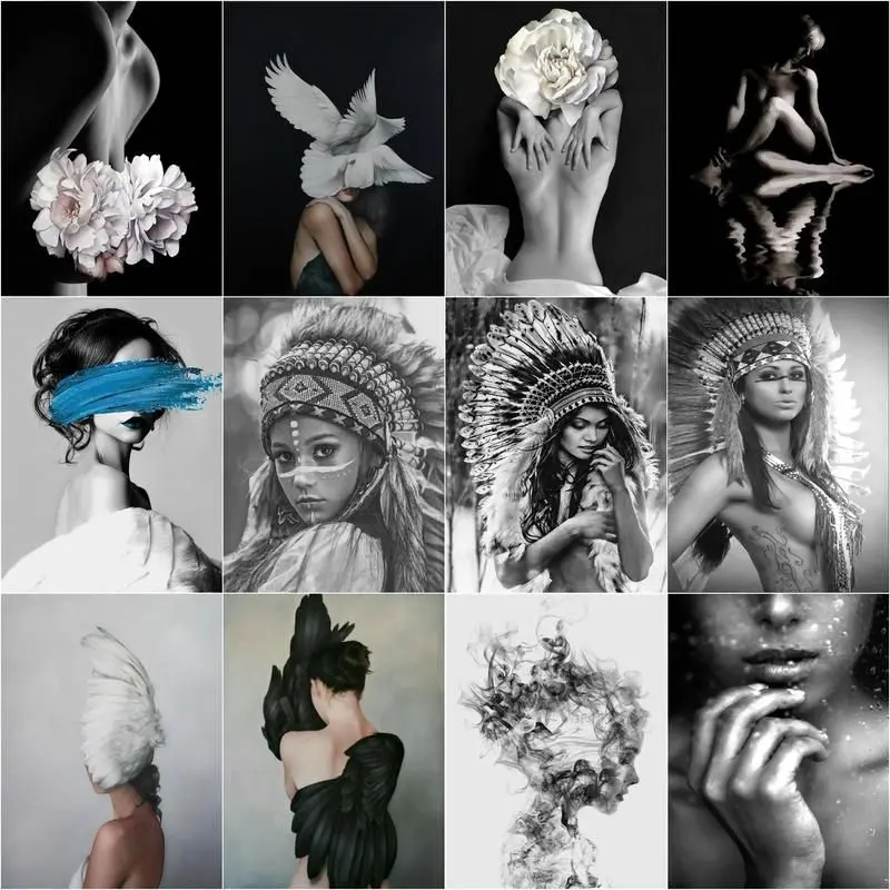 

CHENISTORY Pictures By Number Black And White Woman Kits Painting By Number Abstract Figure Drawing On Canvas Handpainted Art G