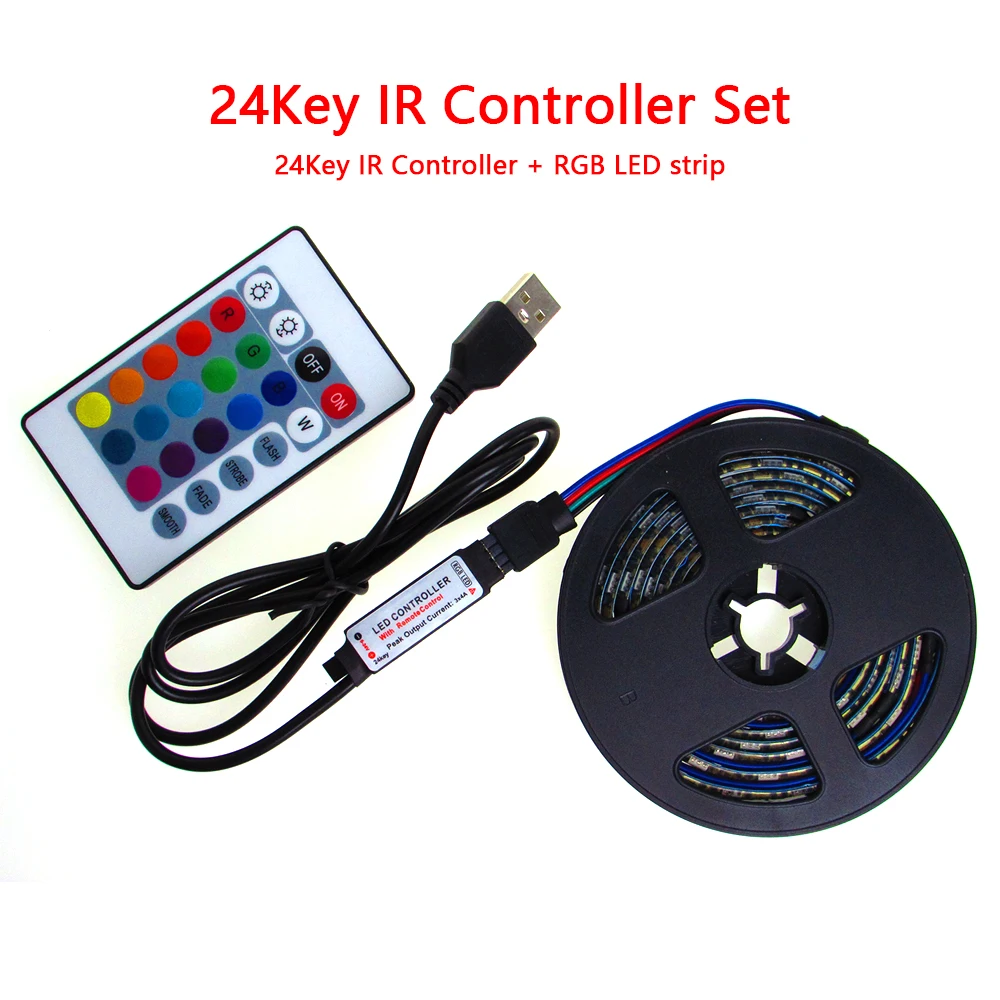 

RGB Светодиодная лента 5 V USB PC белый, черный, PCB SMD 5050 50 см-5 м Водонепроницаемая USB 5 V RGB Светодиодная лента USB 24Key Controller Set