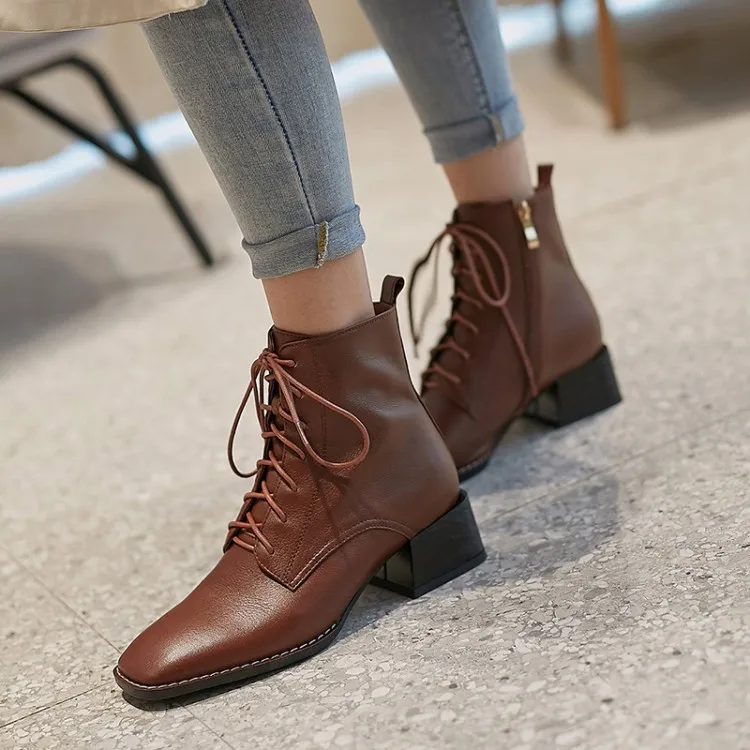 Женские ботильоны из коровьей кожи MLJUESE коричневые вечерние ботинки на шнуровке