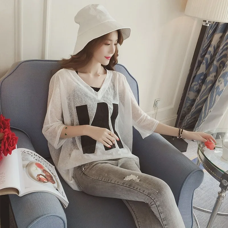 

Plus-size WOMEN'S Dress 100KG Fat Mm Summer Wear V-neck Shirt Fashion Short Sleeve Loose-Fit Half Sleeve LETTER T-shirt Women