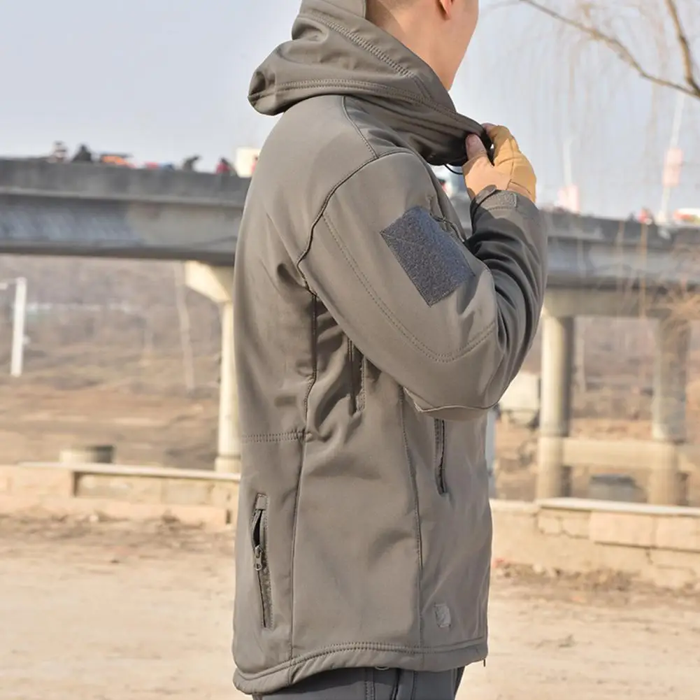 

Men Long Sleeve Camouflage Thick Zipper Windbreaker Windproof Hood Jacket Coat