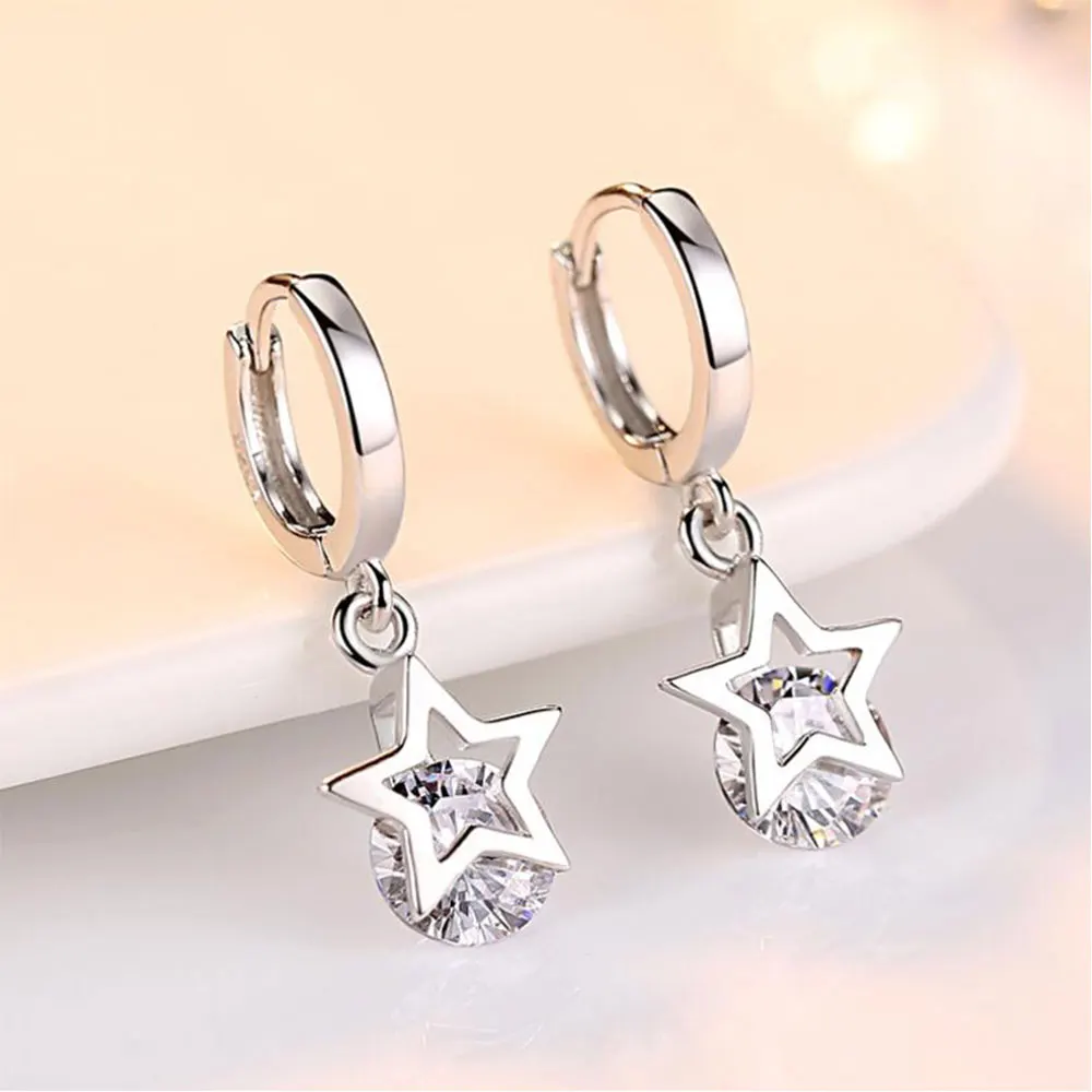 Женские серьги-кольца из стерлингового серебра 925 пробы с кубическим цирконием в