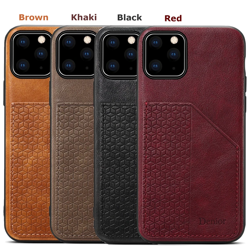 Чехол для телефона с держателем карт для Apple iPhone 11 Pro Max, роскошный кожаный чехол с силиконовой рамкой, антидетонационный бизнес