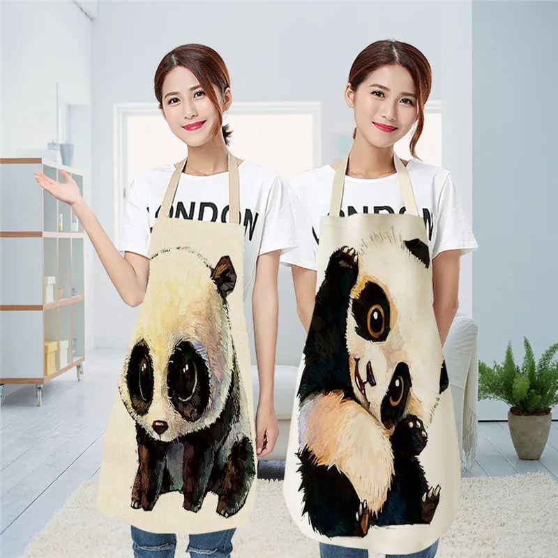 Панда Кухонный Фартук с узором для женщин хлопковые льняные фартуки без рукавов