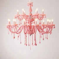 led modern iron crystal glass fabric pink blue suspension luminaire lampen lustre pendant lamp pendant light for foyer bedroom