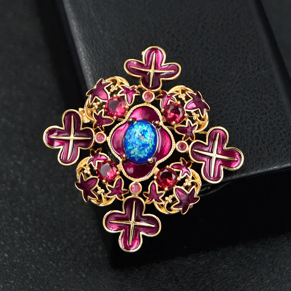 Женская эмалированная брошь CINDY XIANG в виде креста из голубого камня стиле барокко