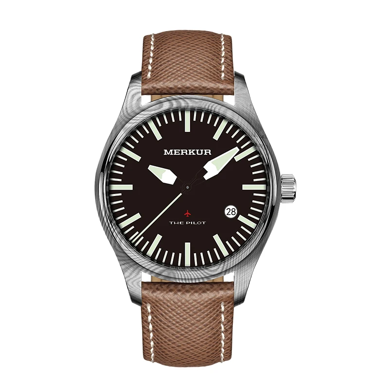 

Damascus steel diving pilot mechanical watch men's sapphire mirror new genuine watch Merkur