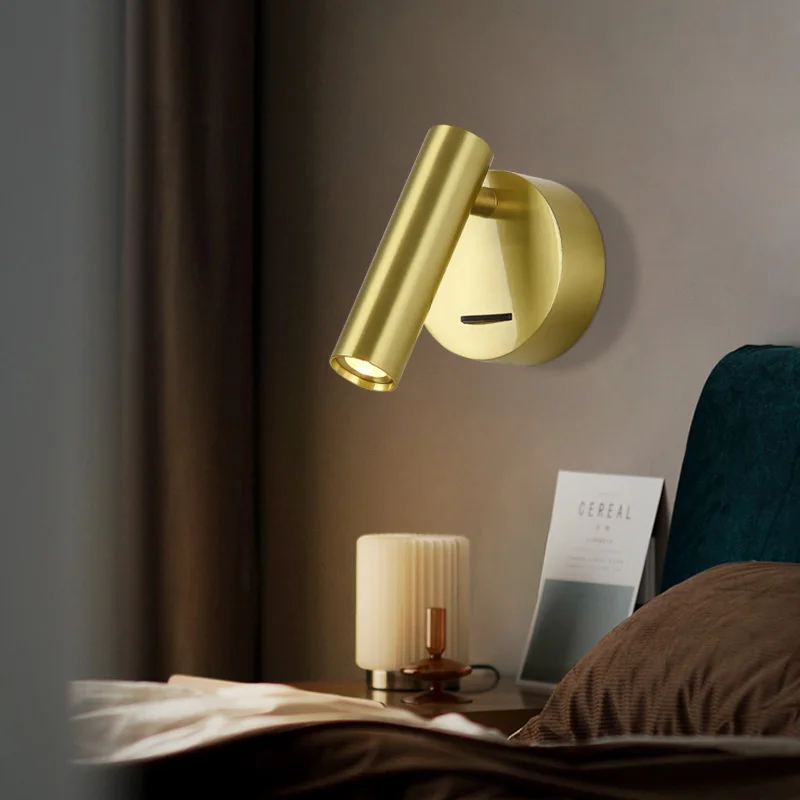 

Настенный светодиодный светильник, латунное комнатное бра с выключателем, для спальни, гостиницы, гостевой комнаты, спальни, освещение для ...