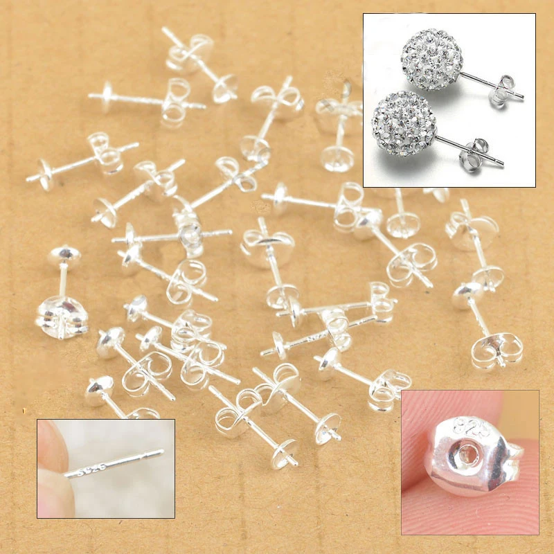 

Free Fast Shipping Wholesale 500PCS Lot 925 Sterling Silver Jewelry Finding Ear Pin Pairs Stud Earrings With BACK STOPPERS