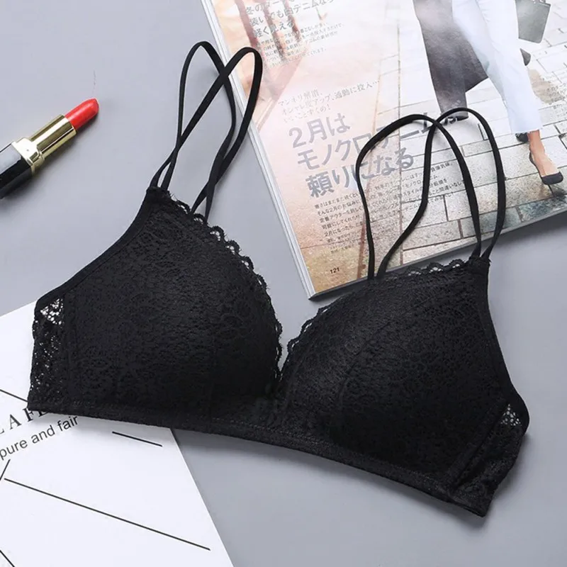 

Sexy Beauty Back Lace Bras Women Bralette Brassiere Wire Free Push Up Bra Lingerie Three Quarters Adjustable Women Underwear
