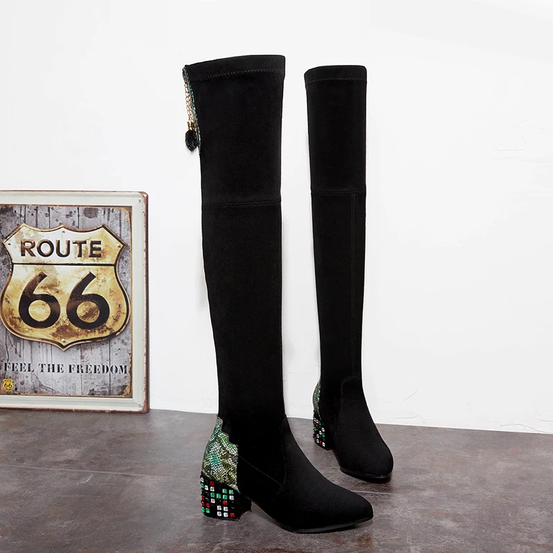 Роскошные Стразы над сапоги до колена Для женщин 2019 Новинка зимы Соблазнительные