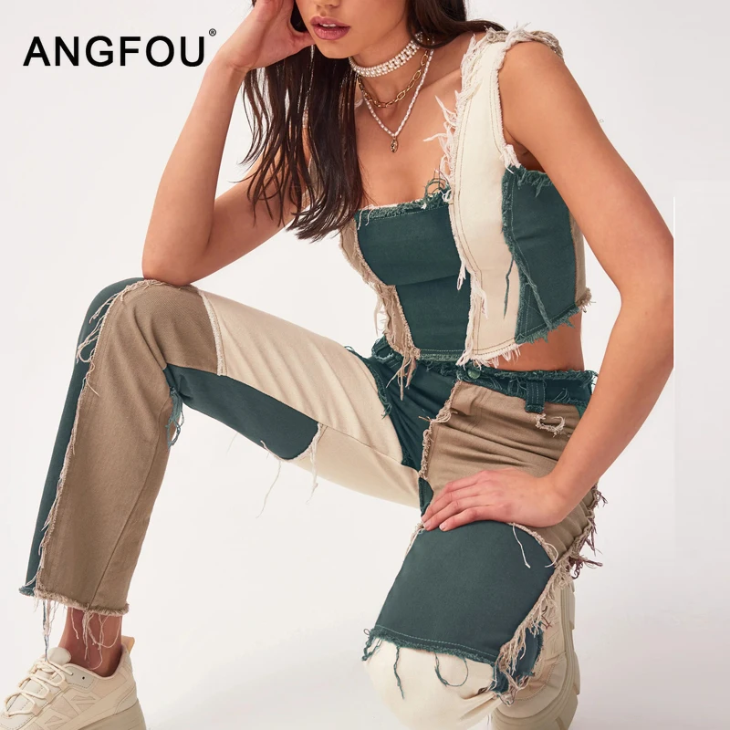 

Crop tops Ladies Patchwork Vest Summer Sleeveless Denim Vest Cropped Woman Sexy Clothes Women Short Tank Club Denim Top