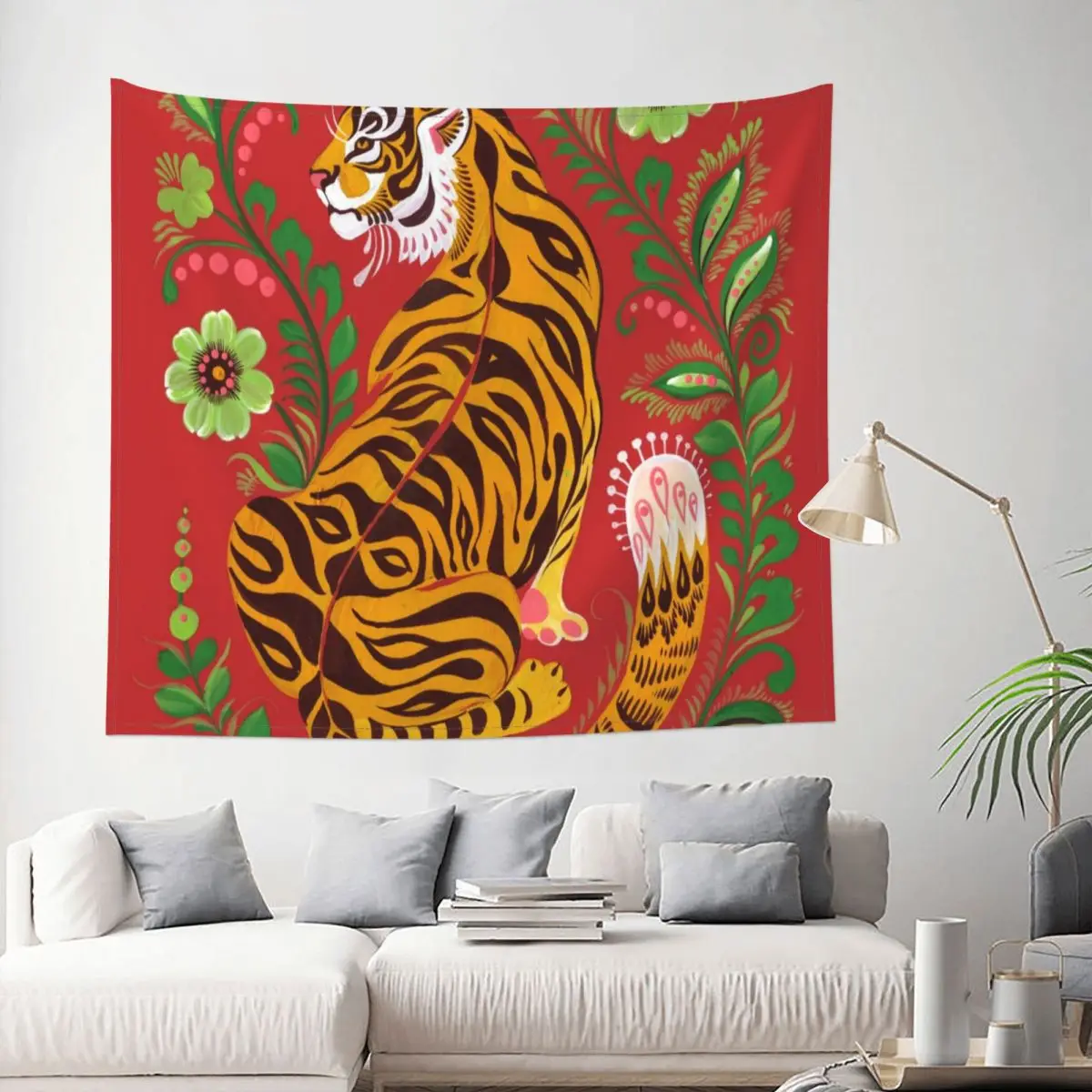 

Tapestry Tiger Folk Cobija Animal Wildlife Decor Wall Room Home Decoration Hanging Living room Kawaii Aesthetic Style