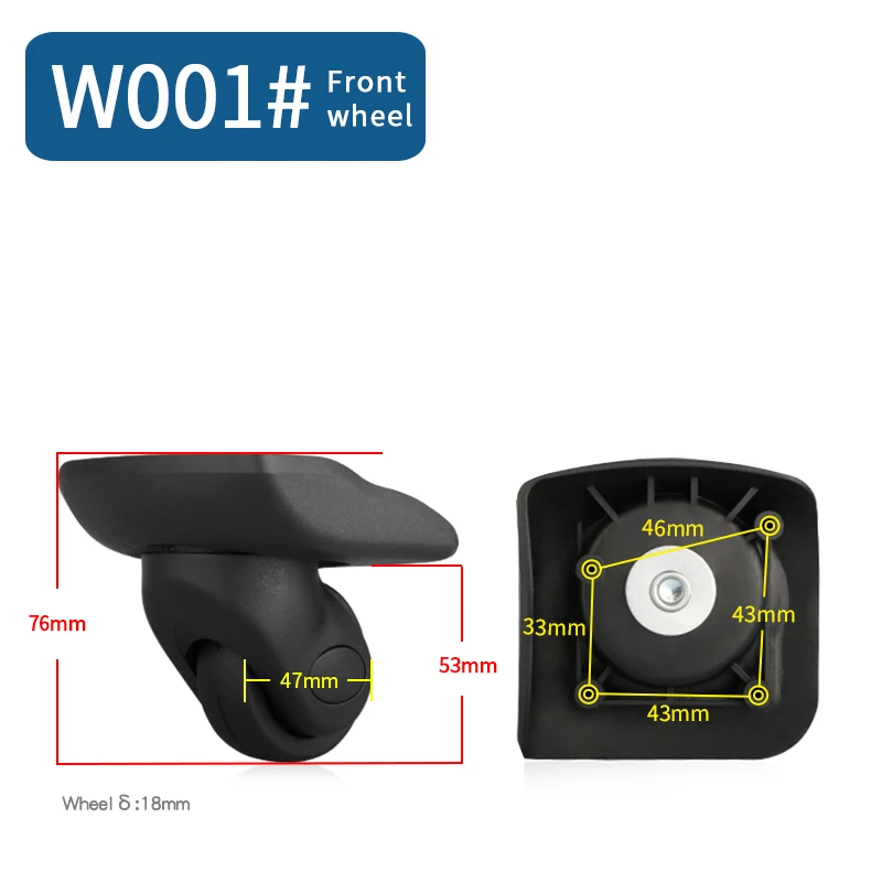 W001(2 Wheels)Front Сменные колеса для багажа, чемодана, продукт, дорожная сумка, колесики для ремонта, износостойкая тяга, коробка, багажные колеса - Цвет: W001(2 Wheels)Front