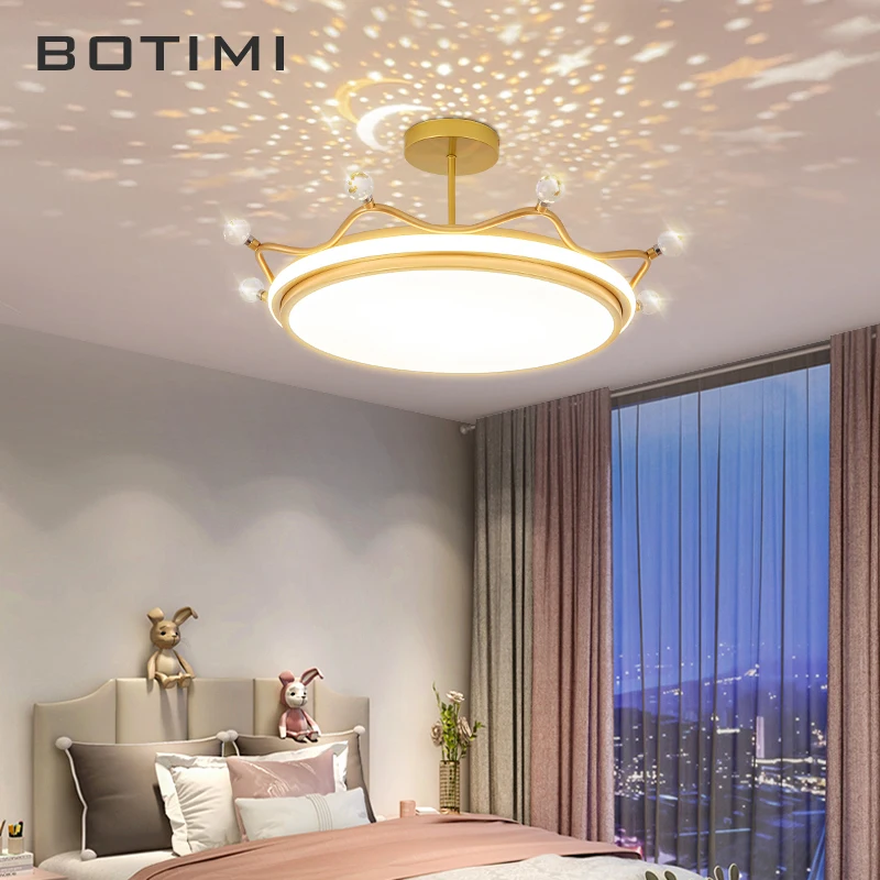 

BOTIMI Crown Ceiling Light with Remote Kids Room Star Moon Shining Dimmable Bedroom Lamp Girls Lighting Starry Sky Boys Lamps