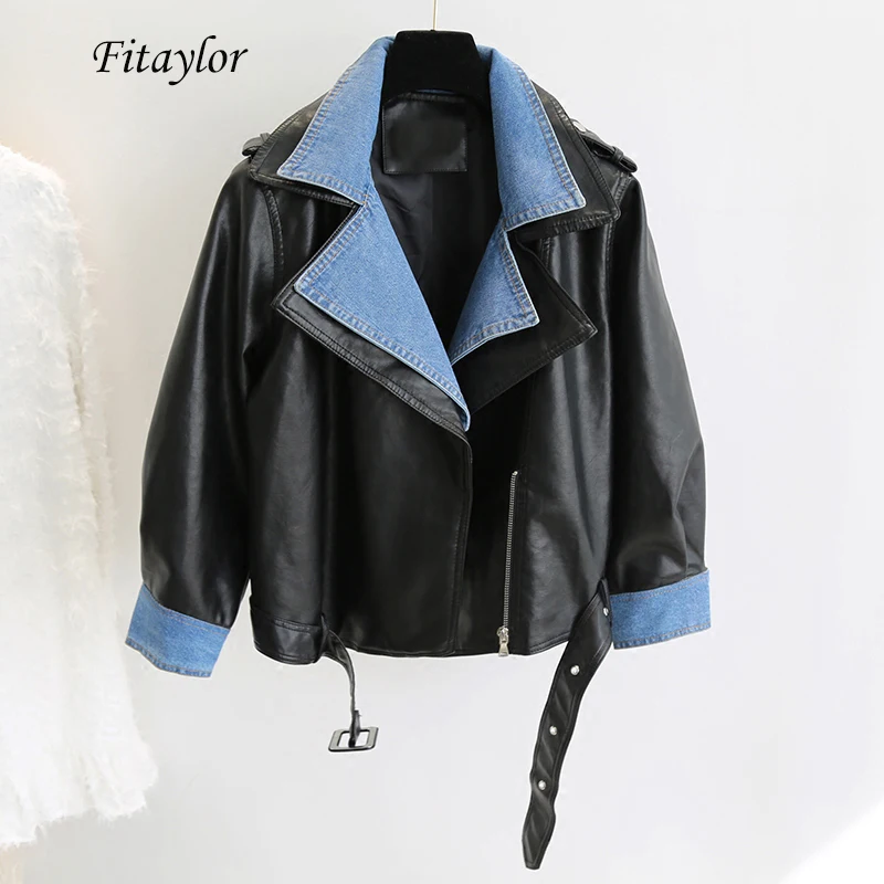 Fitaylor Женская куртка из искусственной кожи винтажное лоскутное кожаное пальто