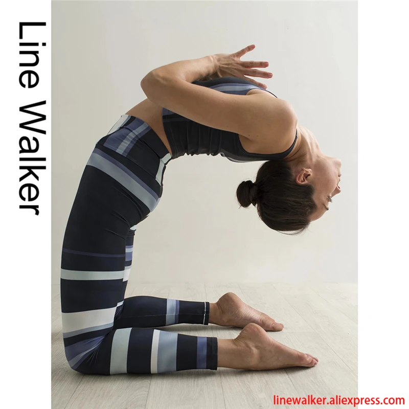 Леггинсы с вставками и принтом в полоску штаны для йоги высокой талией эффектом