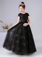 black sequin children evening dresses long elegant o neck a line floor length girls pageant gowns