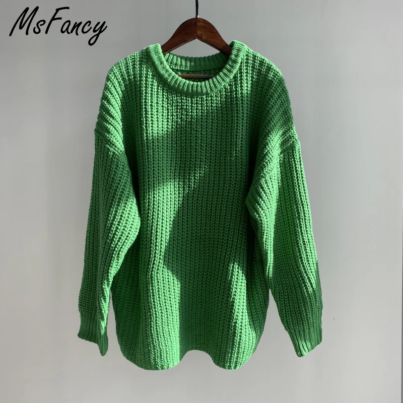 Женский трикотажный пуловер с круглым вырезом и длинным рукавом | Женская одежда