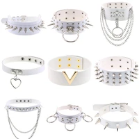2021 punk white pu leather necklaces for women round spike rivet studded chokers necklace body sexy collar party gifts jewelry