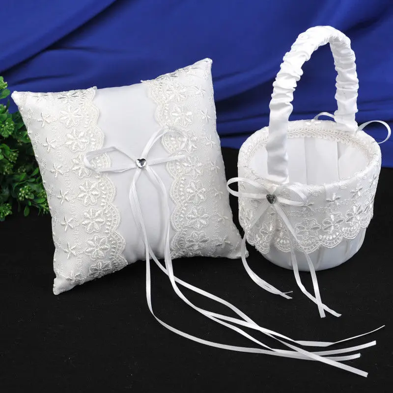 

Lace Flower Lovely Ring Pillow Wedding Basket Flower Storage Basket Flower Girl Basket Lace Embellished Basket