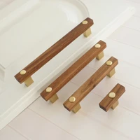3 75 5 6 3wooden door pull handles black walnut kitchen cabinet knobs gold copper closet door drawer knob handle 96 128 160mm