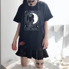 Готическая Женская Винтажная футболка в стиле гранж, футболка с рисунком Таро, карты Луны и кота в эстетике Харадзюку, хипстерские ольччан острые Графические футболки