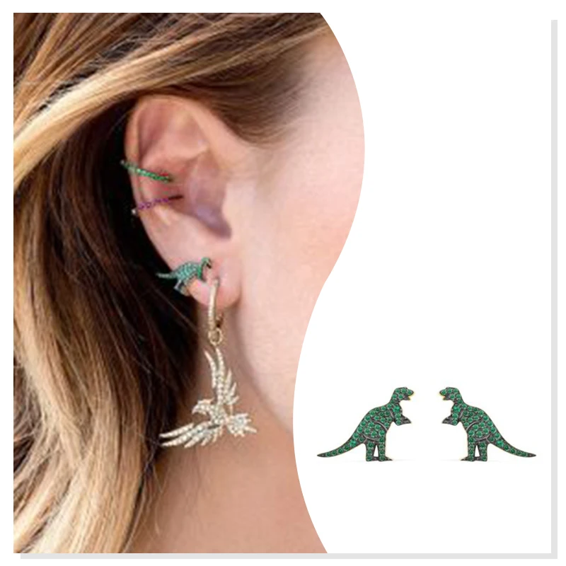 

925 sterling silver zircon green dinosaur ear studs new holiday gift luxury fashion ins style design high quality