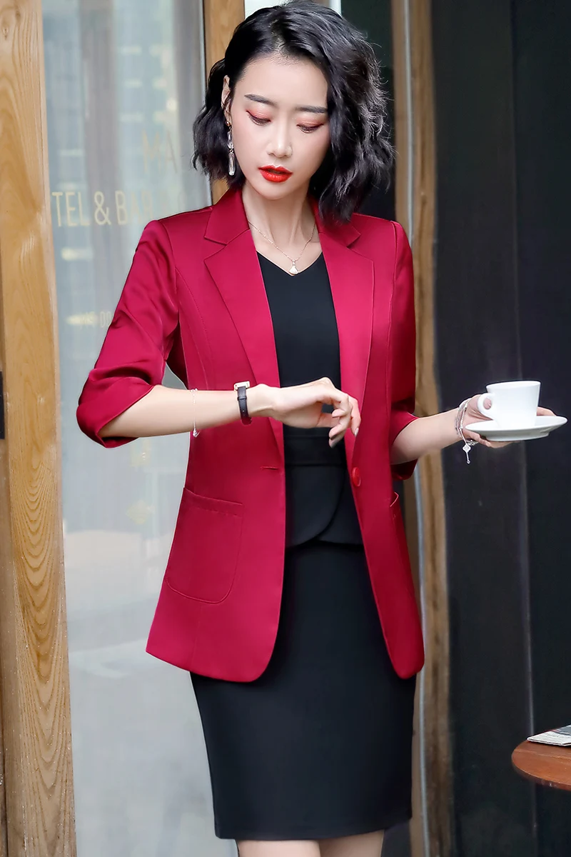 Женский формальный пиджак красный деловой костюм комплект из платья и куртки