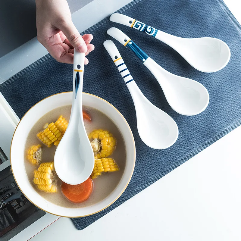 

Chinese Style Ceramic Spoon Tableware Multi-Function Scoop Porridge Soup Spoon For Home Cutlery Dinnerware Restaurant Utensils