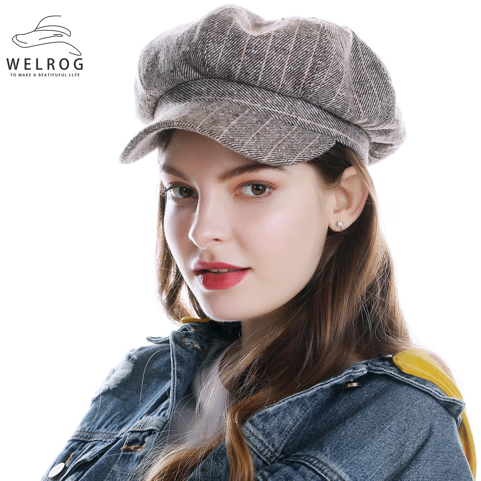 WELROG 2020 Женская восьмиугольная Полосатая кепка газетчика из искусственной шерсти