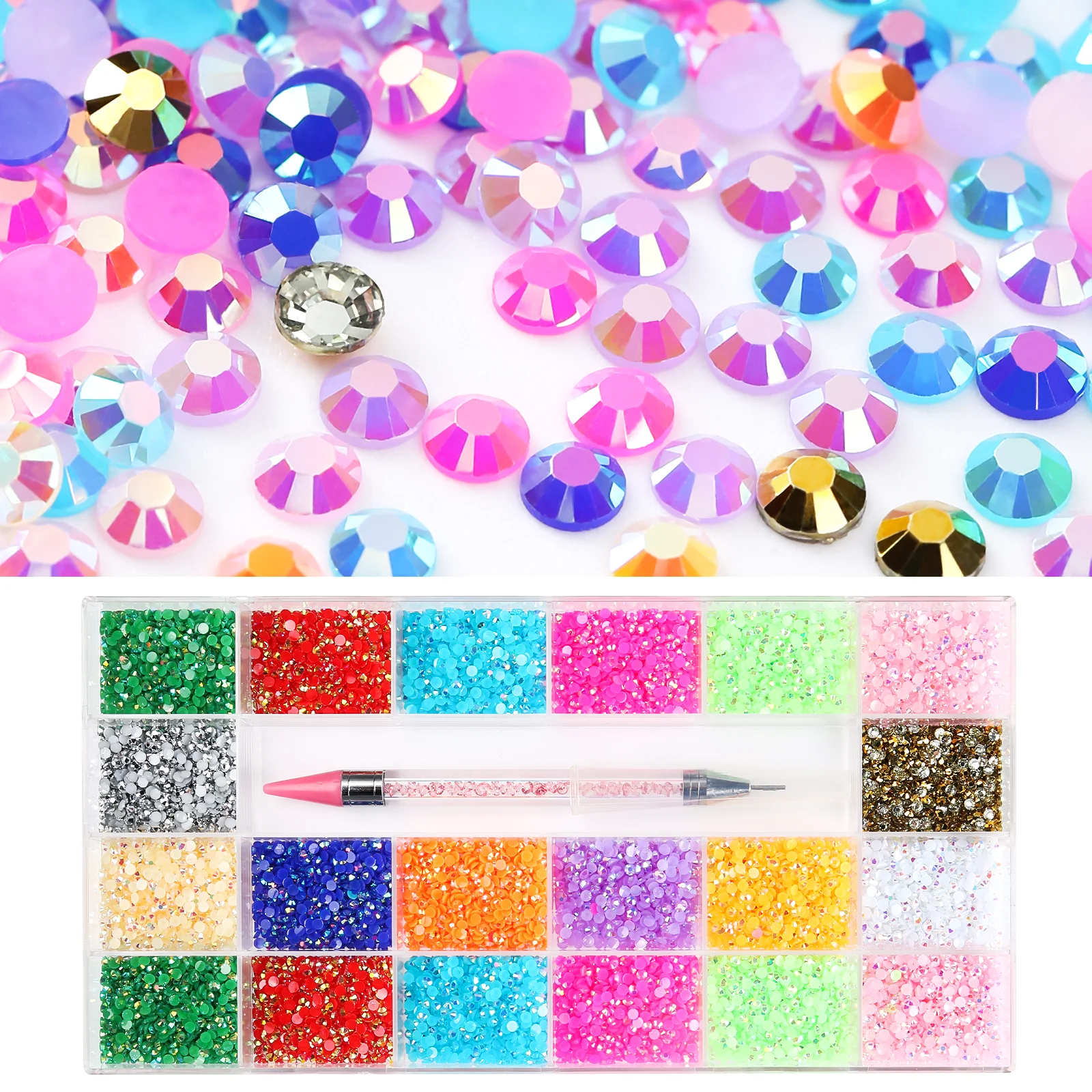 

Cheap Resin Nail Rhinestone Kit with Picker Wax Pen Mixed Color Rhinestone Decorations Super Glitter Nail Art Accessories Stick