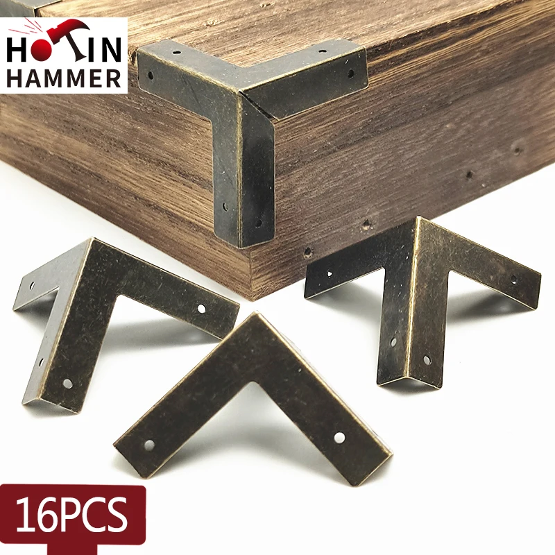 

16Pcs Wooden Box Coner Wine Box Protector Furniture Hardware Cover Triangle Corners Antique Bronze Box Corner Protector 33mm