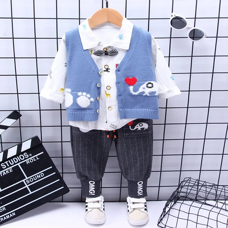 Baby Boys Girls 3PCS Clothing Sets Infant Clothes Kids Cartoon Elephant Vest + Shirt Pant Autumn Children Casual Suit | Детская одежда