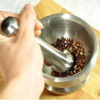 stainless steel garlic grinder durable metal mortar salt and pestle pedestal bowl garlic press pot herb pepper spice grinder pot