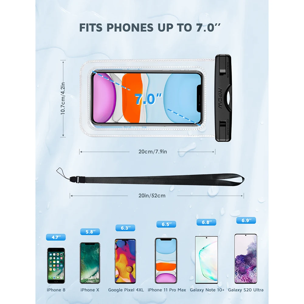 Универсальный чехол-сумка для телефона Mpow 097 IPX8 2 шт. водонепроницаемая IP68 с