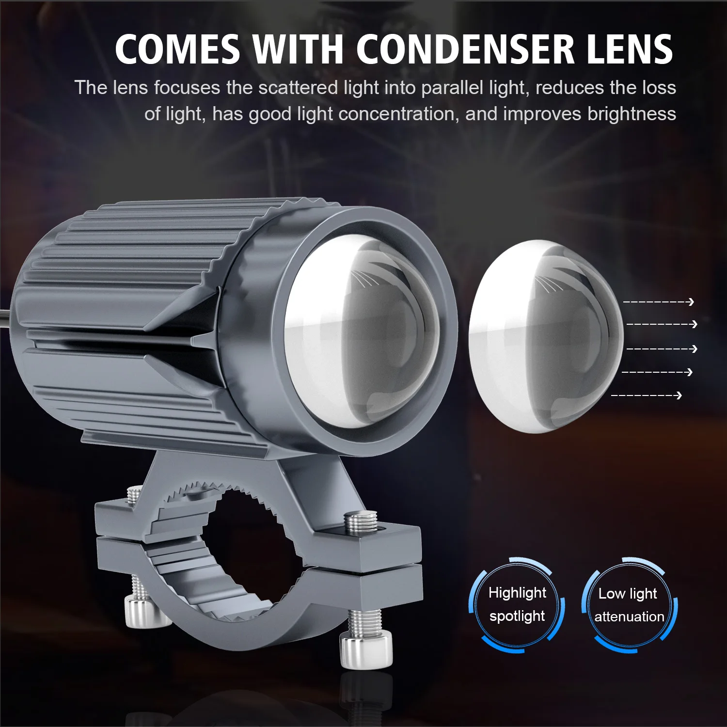 

Motorcycle Headlight w/Projector Lens 15W LED Spotlights Moto Auxiliary Lightings DRL Motorbike Lamps Fog light Universal