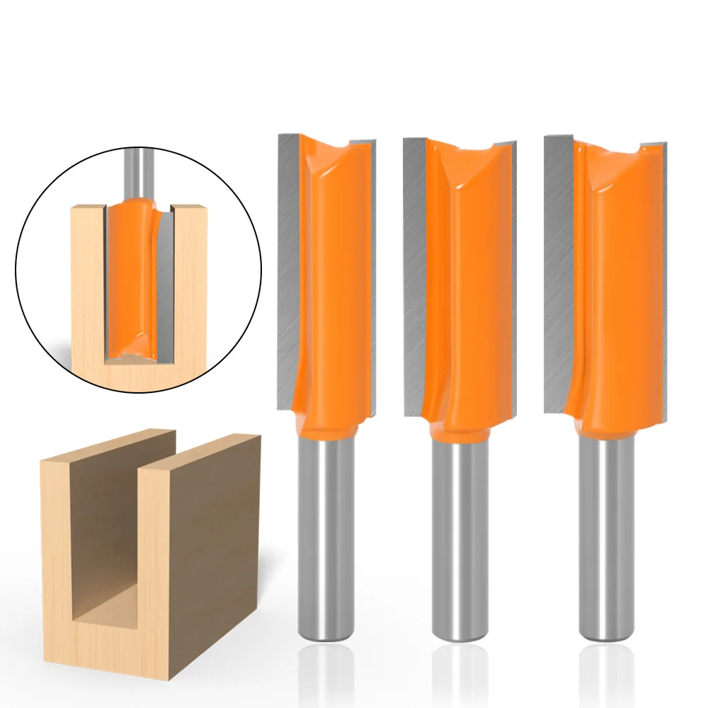 

8mm Shank Double-Flute Straight Router Bits Set 3-Different-Size Diameter-14&16&18mm Wood Template Milling Cutters Pattern Bits