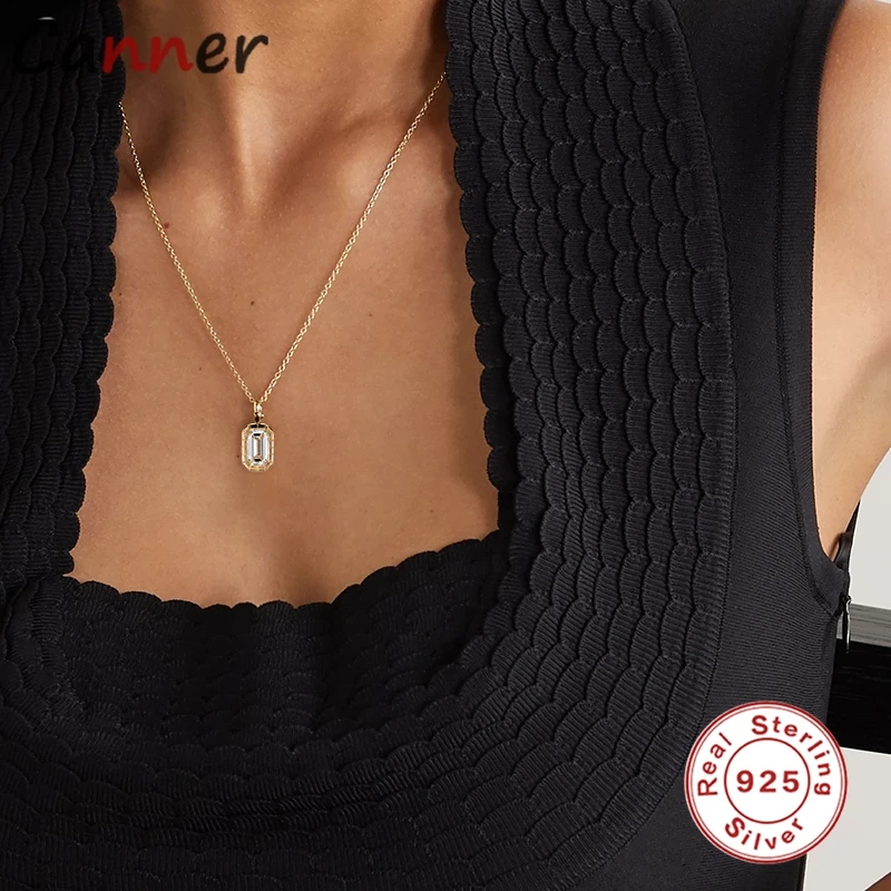 

CANNER 925 Sterling Silver 5 Colors Rectangle CZ Pendant Charm Long Chain Necklace 2021 Trend Fashion Fine Jewelry Wedding Gifts