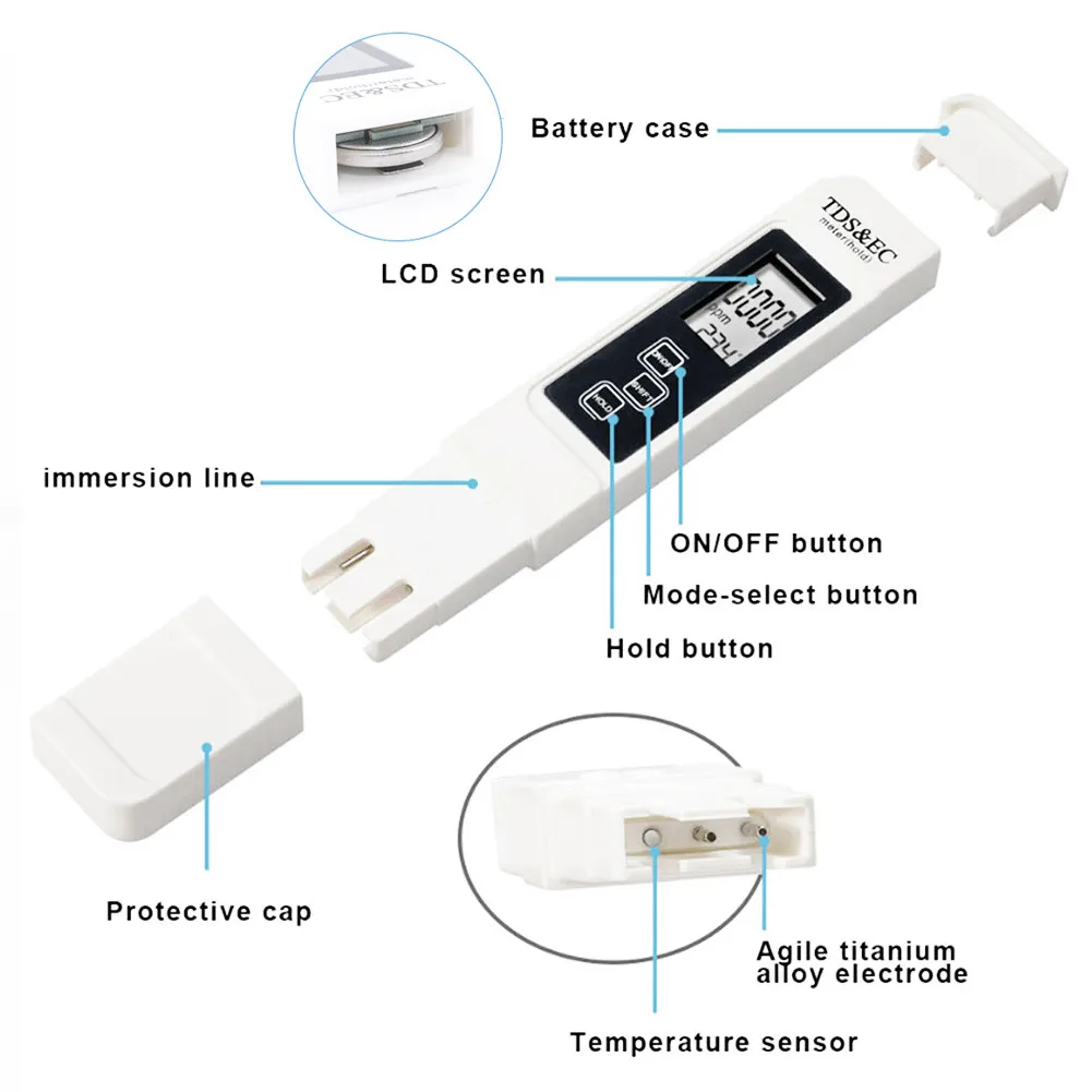 

3 in 1 portable water quality tester EC TDS meter digital water testing tool for swimming pool laboratory hydroponic aquarium #W